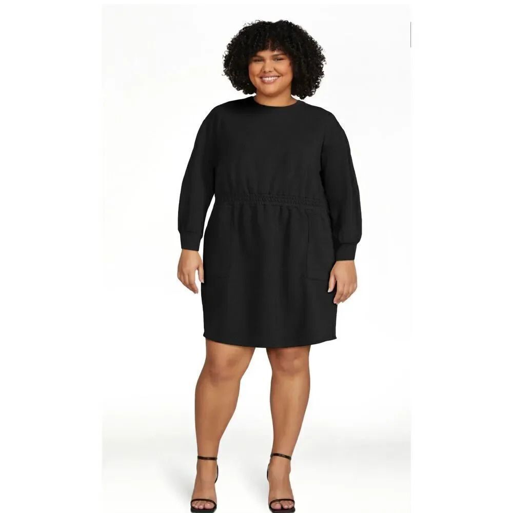 Time and Tru NWT XL black elastic waist pullover long sleeve sweatshirt dress w-